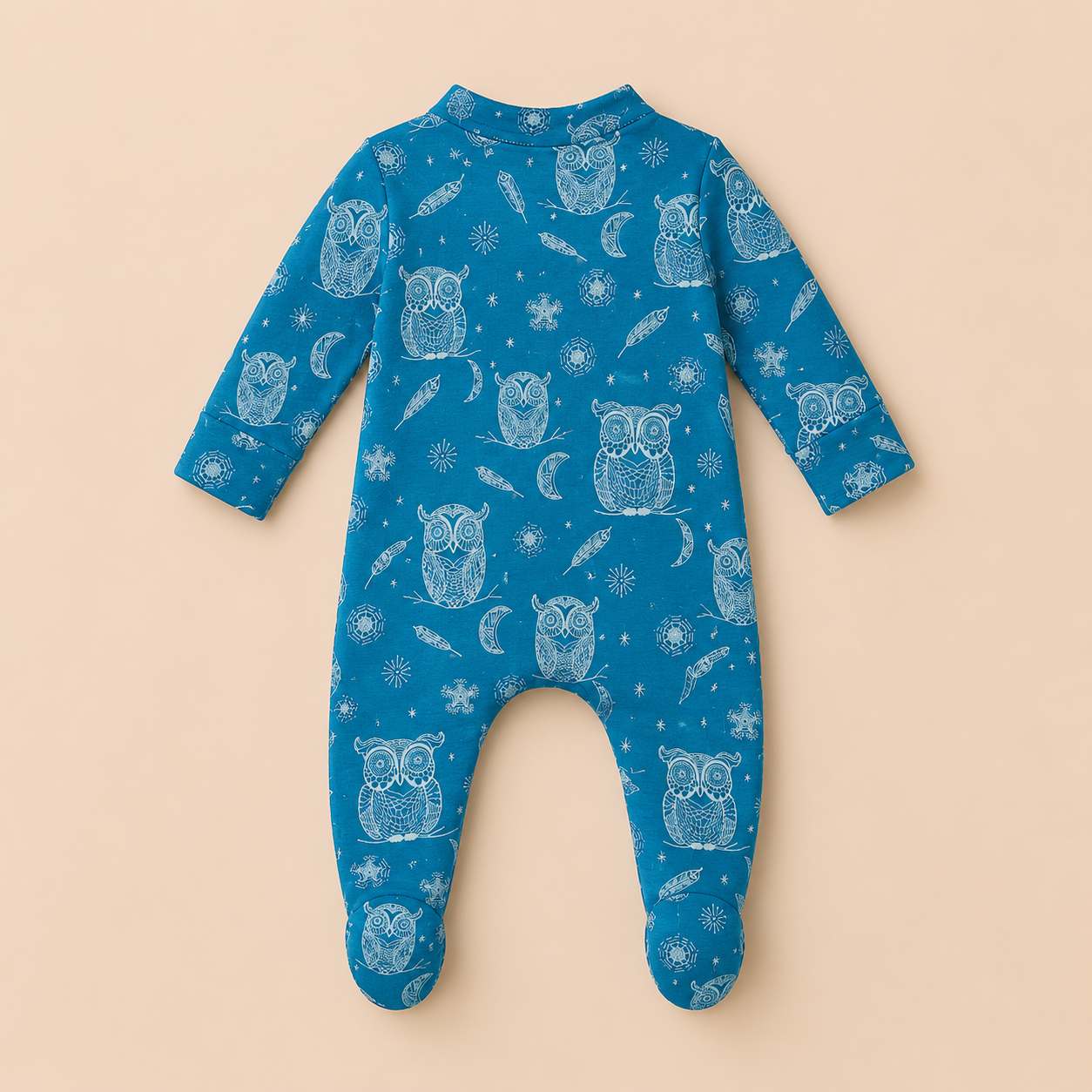 Owl Print Organic Cotton Baby Footsie with Booties