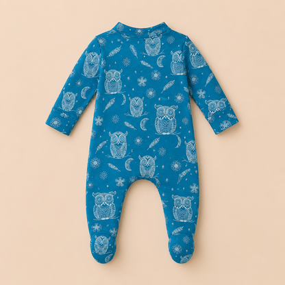 Owl Print Organic Cotton Baby Footsie with Booties