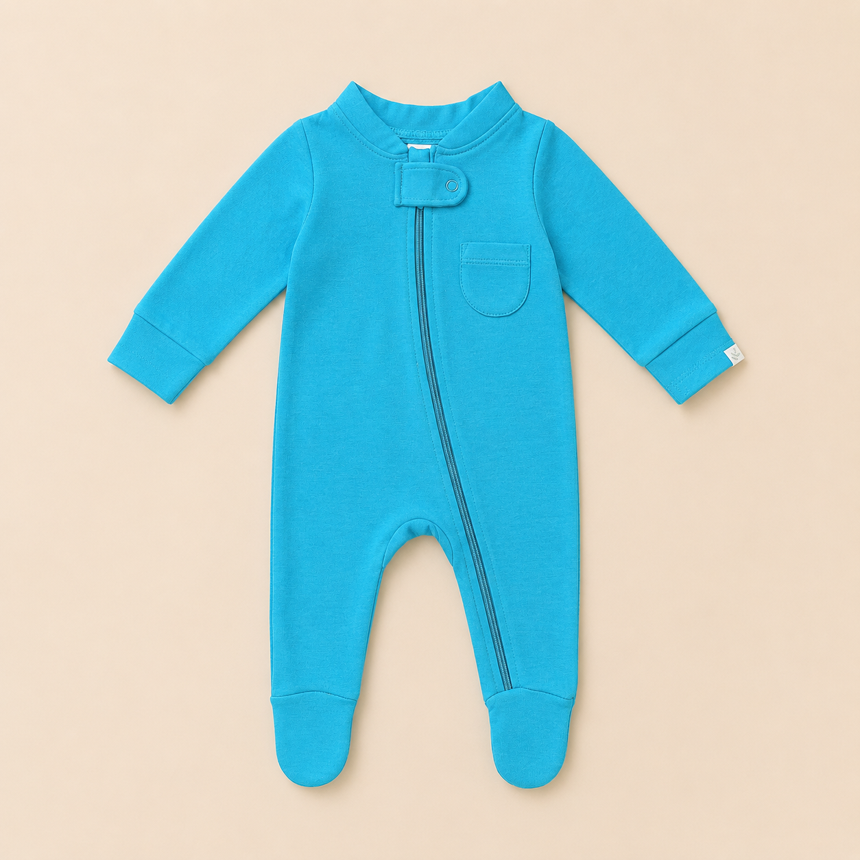 Blue Organic Cotton Baby Footsie with Booties