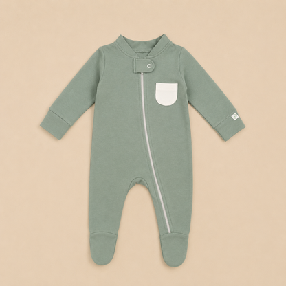 Green Organic Cotton Baby Footsie with Booties