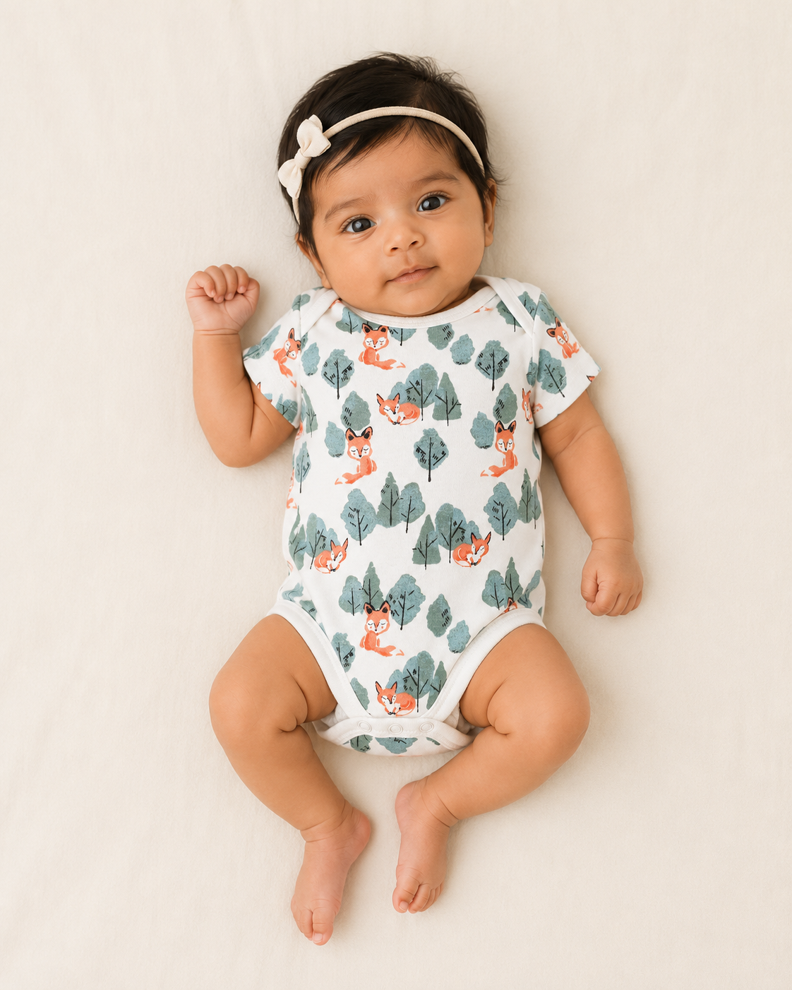 Fox Print Organic Cotton Half Sleeve Onesie for Babies