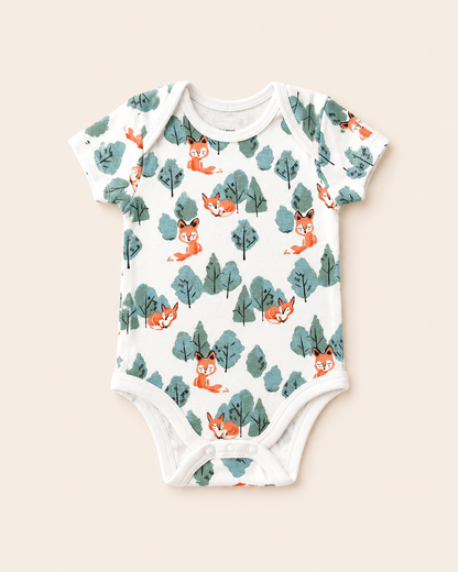Fox Print Organic Cotton Half Sleeve Onesie for Babies