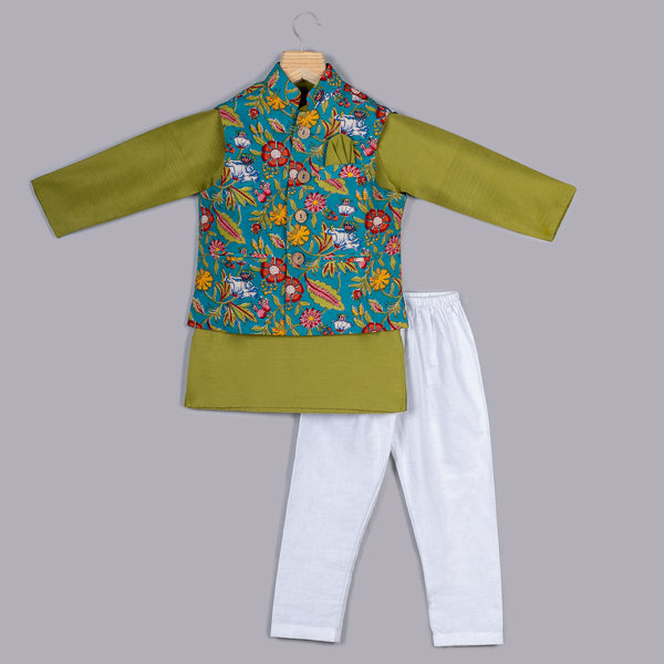 Green Printed Jacket and Kurta Pyjama