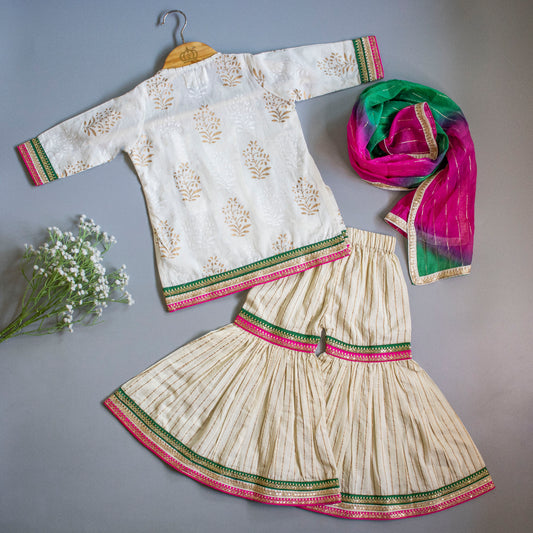 Cream with Golden Block Printing Sharara Set