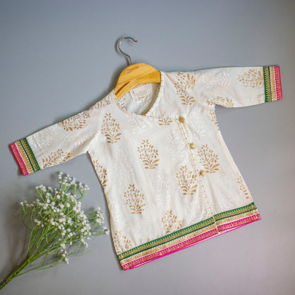 Cream with Golden Block Printing Sharara Set
