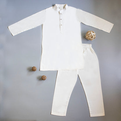 Floral Printed Thread Work Blue Jacket With Cream Kurta And Pyjama