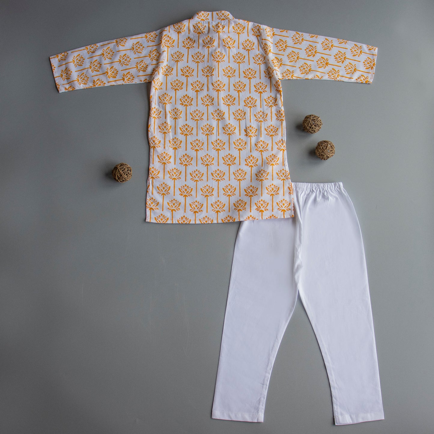 Yellow Lotus Block Print Kurta Pyjama