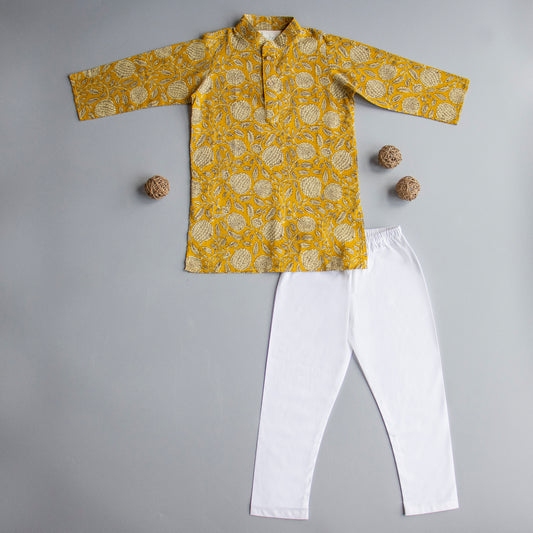 Mustard Floral Kurta Pyjama