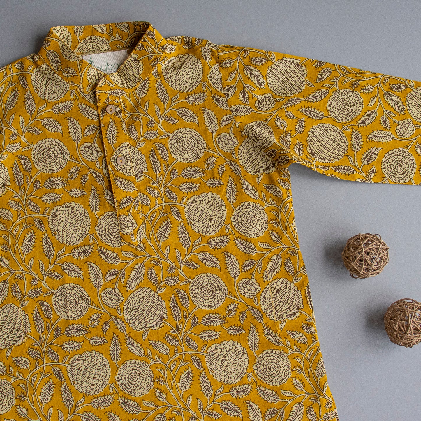 Mustard Floral Kurta Pyjama