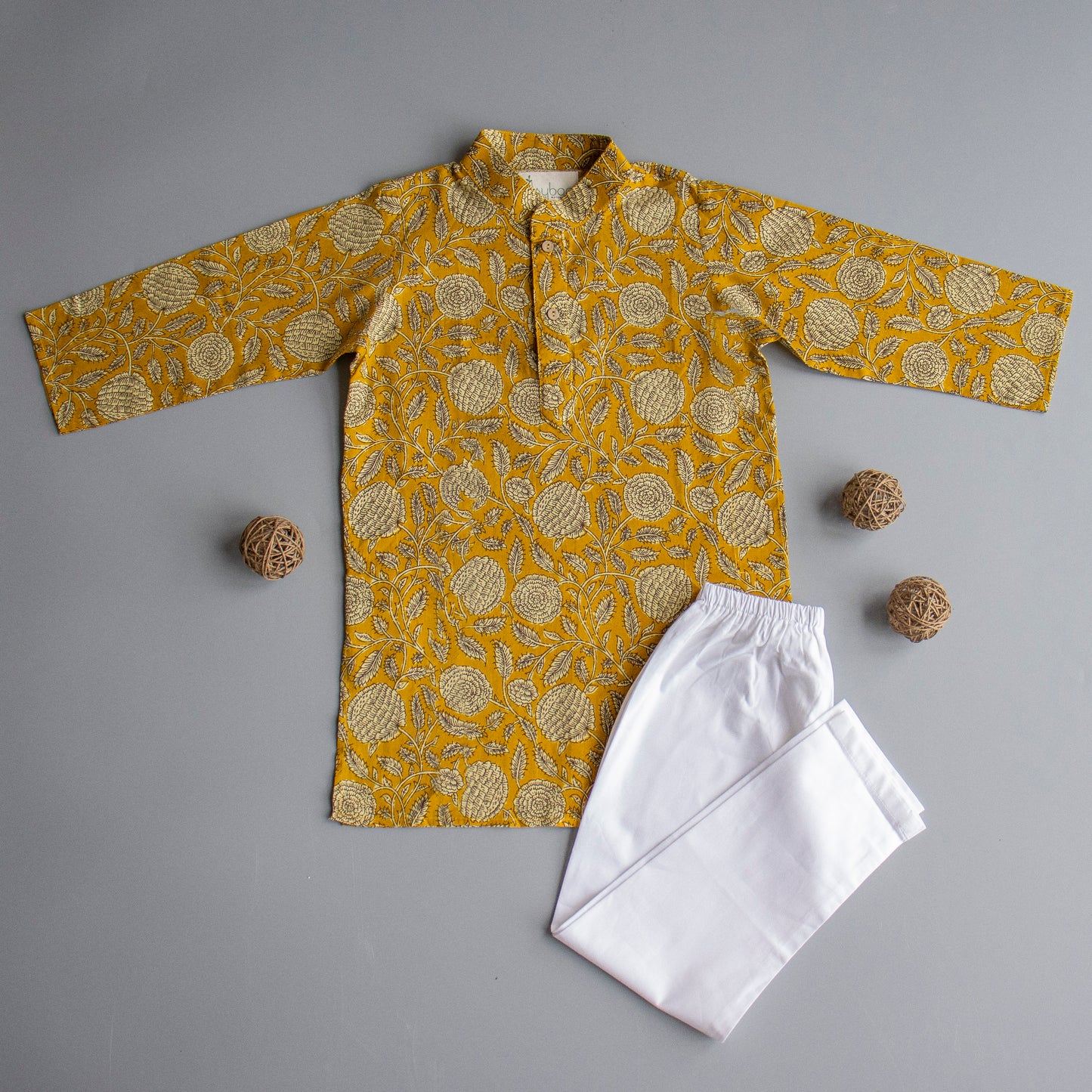 Mustard Floral Kurta Pyjama