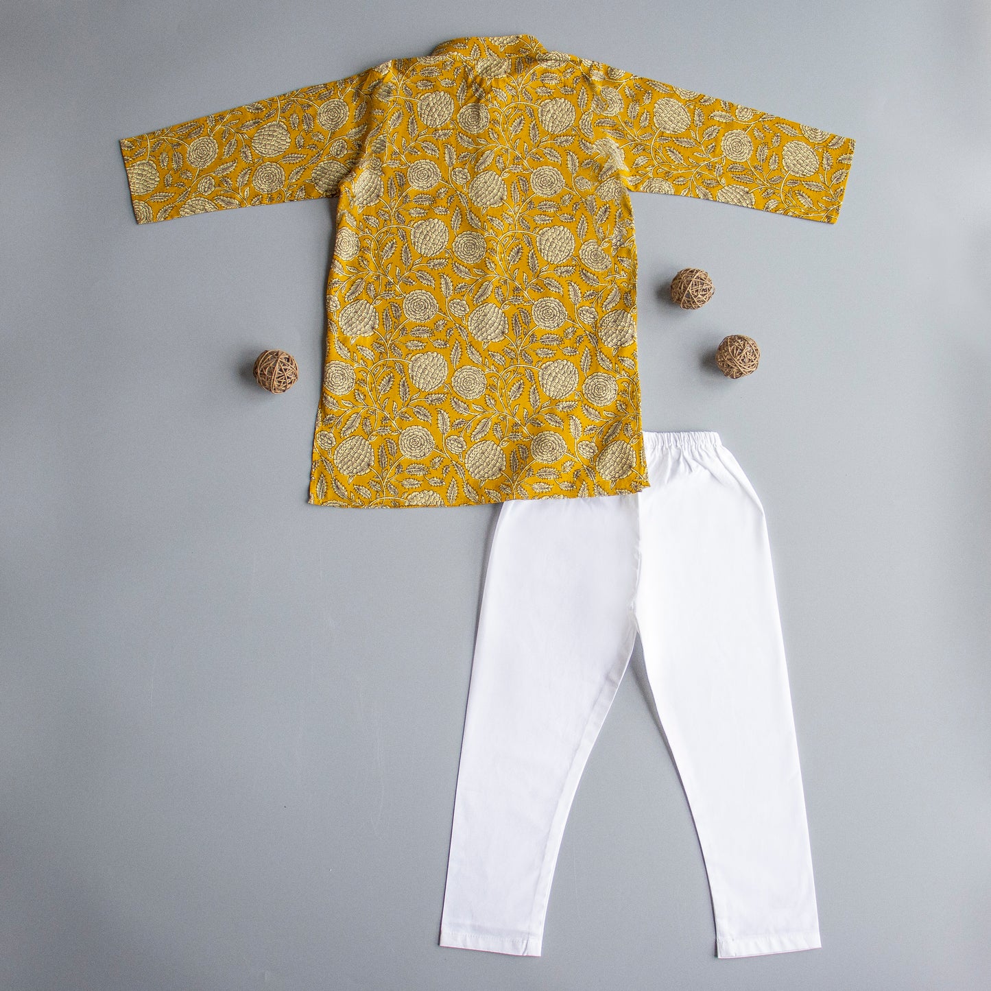 Mustard Floral Kurta Pyjama