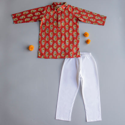 Red Floral Kurta Pyjama - ITSYBOO