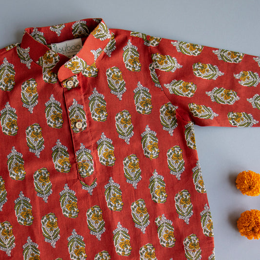 Red Floral Kurta Pyjama - ITSYBOO