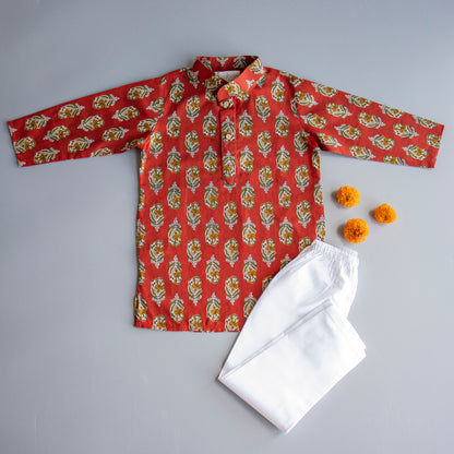 Red Floral Kurta Pyjama - ITSYBOO