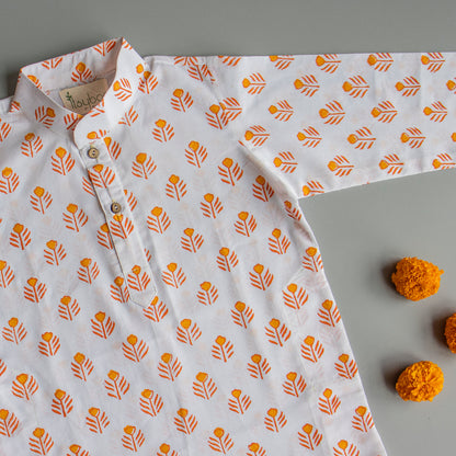 Yellow Floral Block Print Kurta Pyjama