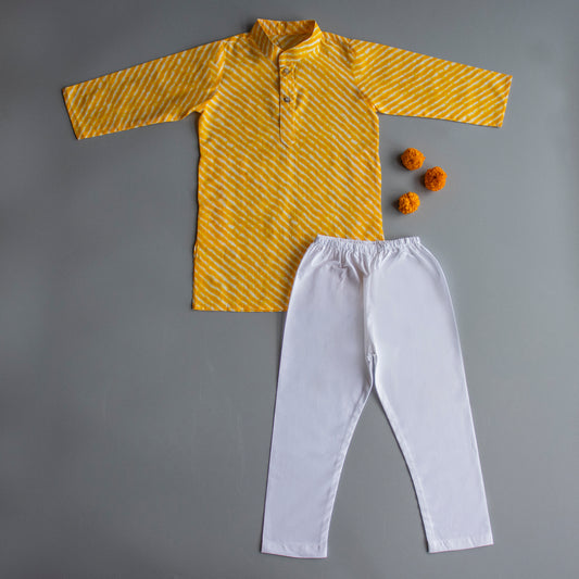 Yellow Lehriya Kurta Pyjama