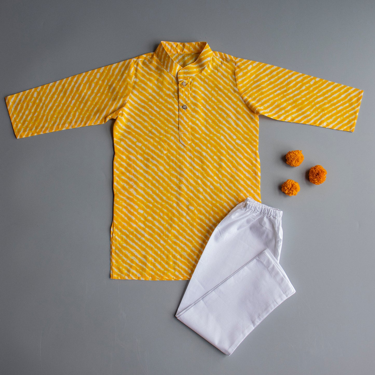 Yellow Lehriya Kurta Pyjama