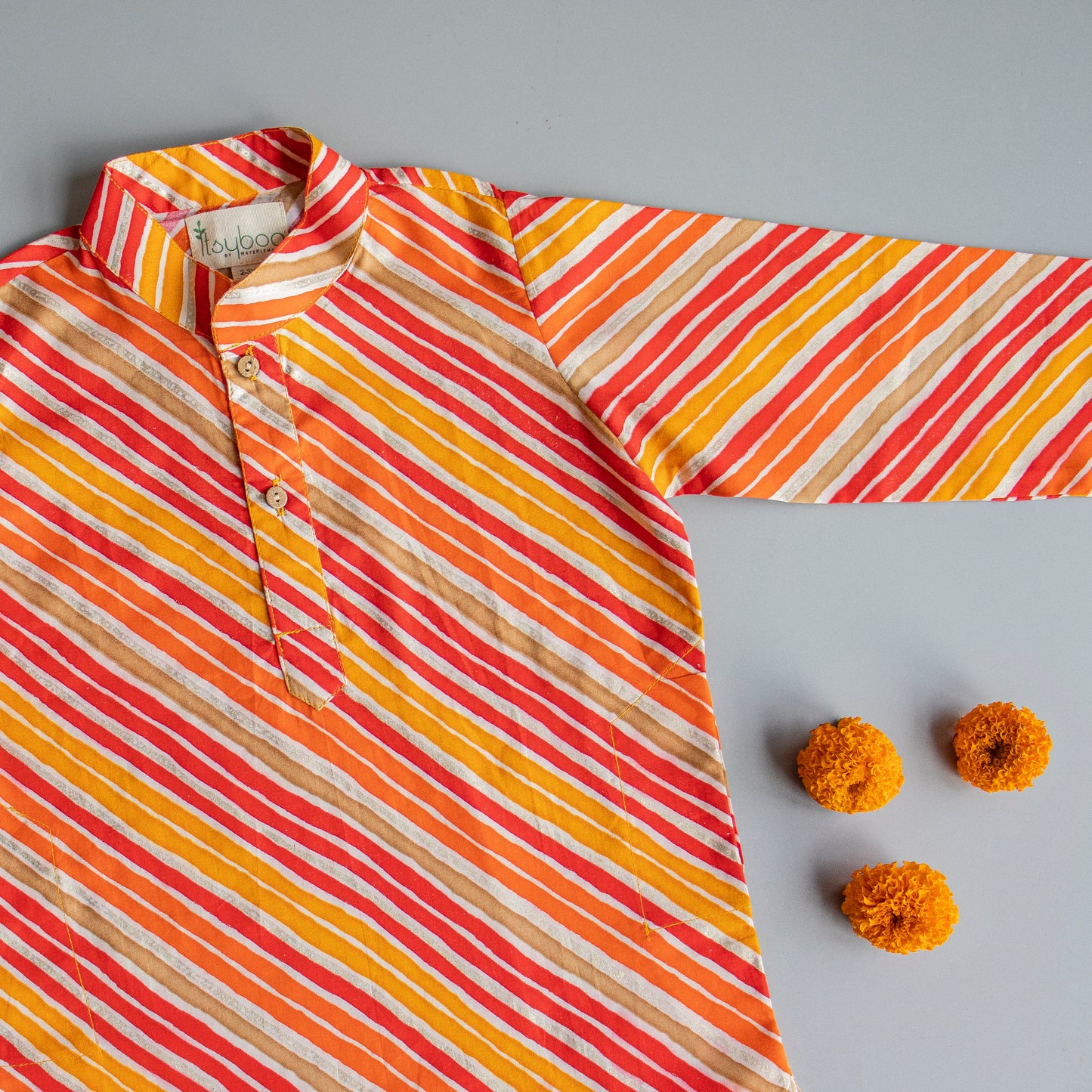 Festive Red and Yellow Lehriya Kurta Pyjama