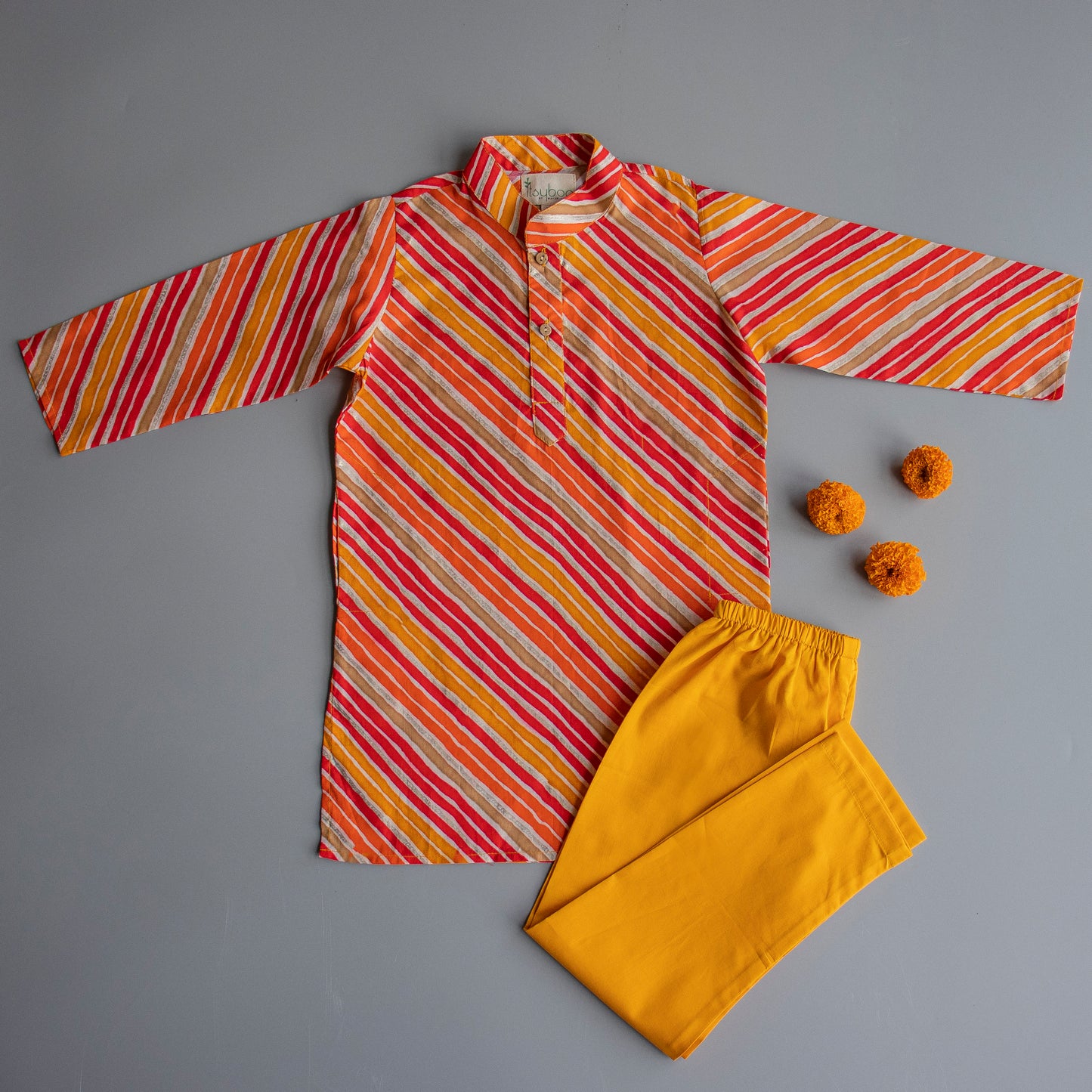 Festive Red and Yellow Lehriya Kurta Pyjama