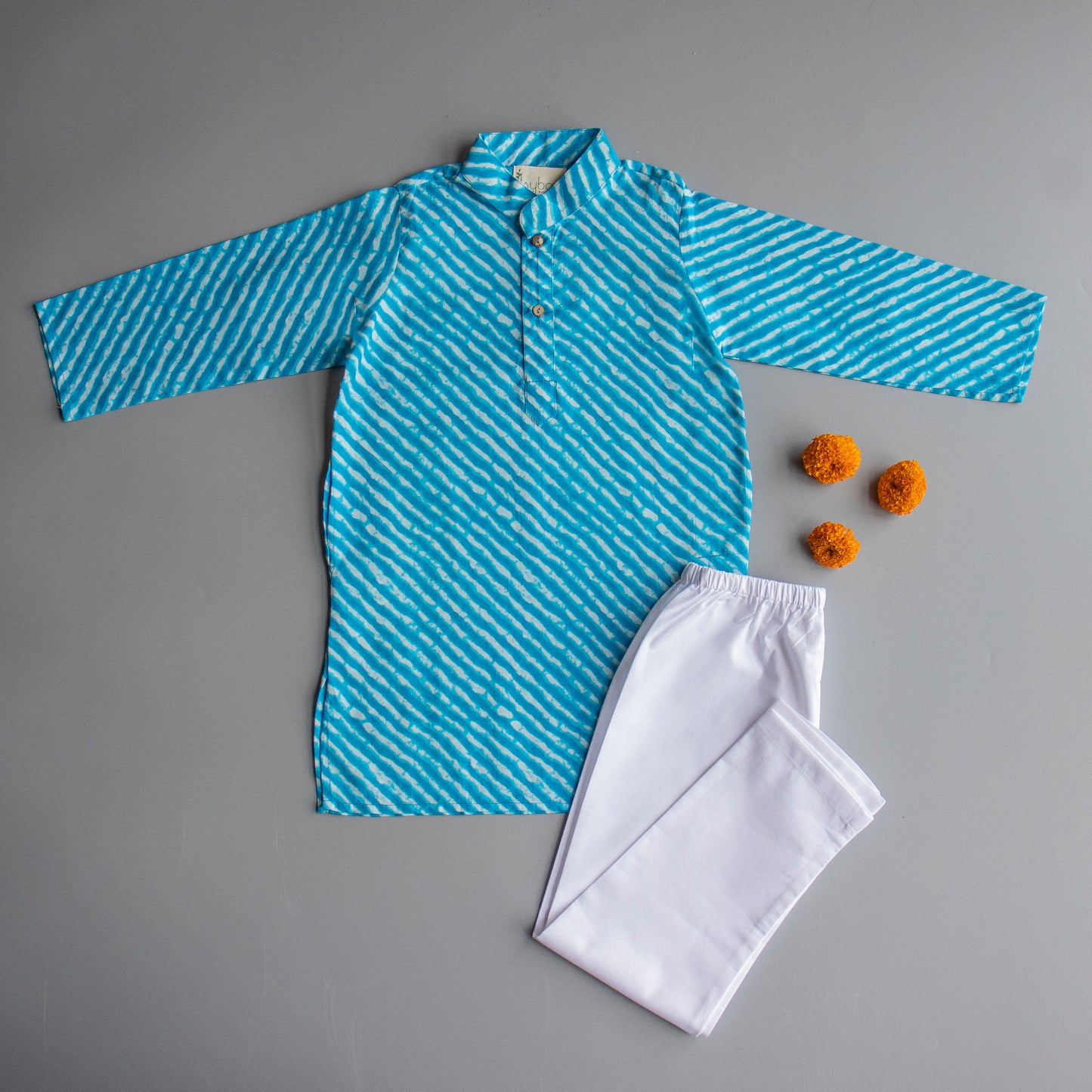 Bright Blue Lehriya Kurta Pyjama