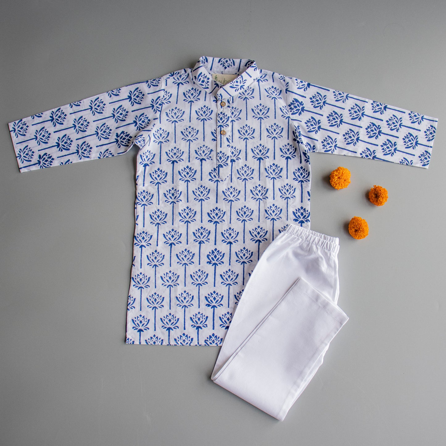 Blue Lotus Block Print Kurta Pyjama