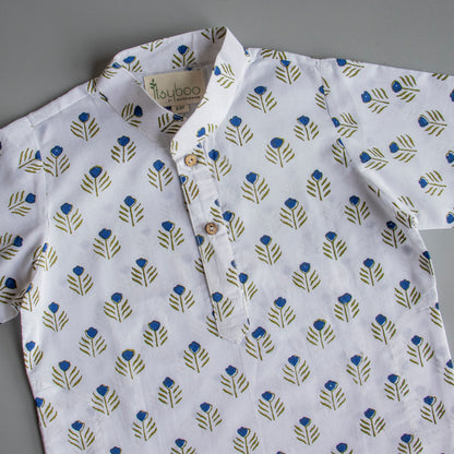 Blue Floral Block Print Kurta Pyjama