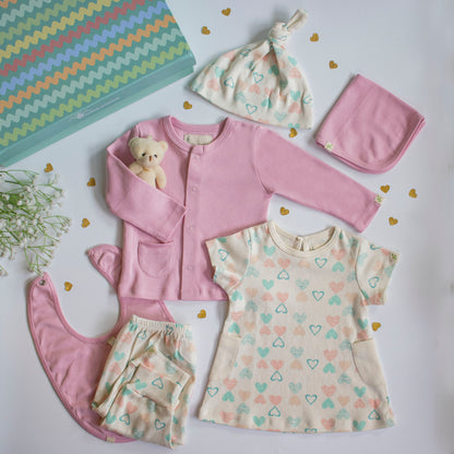 7 Piece Baby Shower Gift Set- Heart & Pink