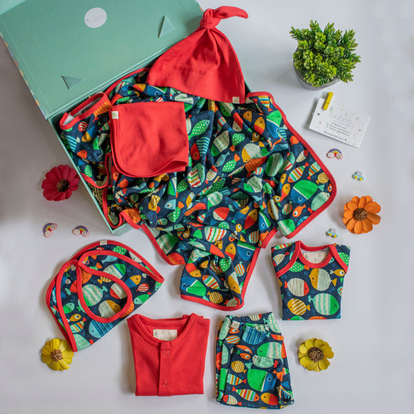 8 Piece Baby Shower Gift Set- Red & Fish