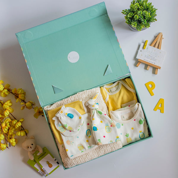 9 Piece Baby Shower Gift Set- Yellow & Pineapple