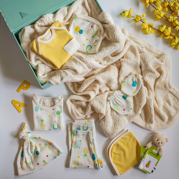 9 Piece Baby Shower Gift Set- Yellow & Pineapple