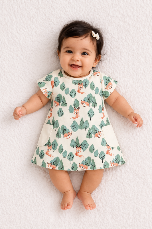 Organic Cotton Baby Dress Fox Print - ITSYBOO