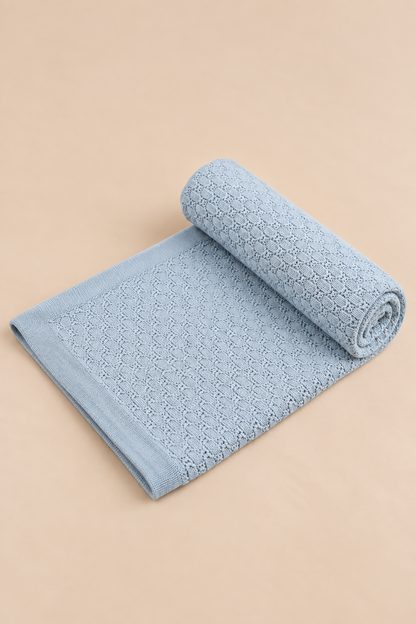 Knit Blanket - Light Blue Cable