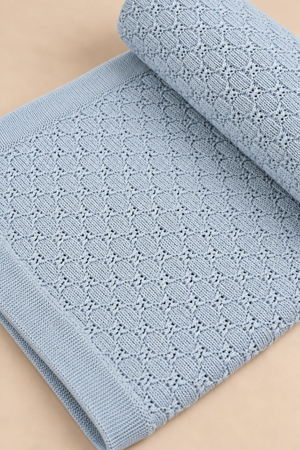 Knit Blanket - Light Blue Cable