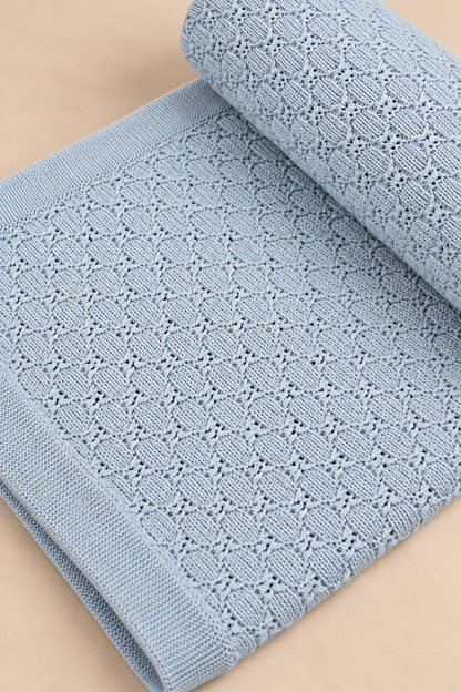 Knit Blanket - Light Blue Cable
