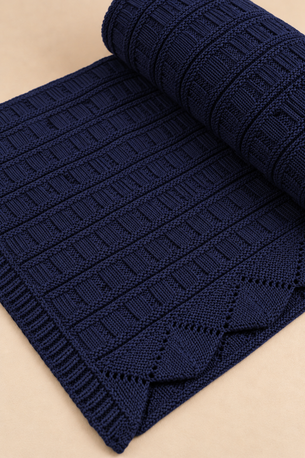 Knit Blanket - Navy Frill
