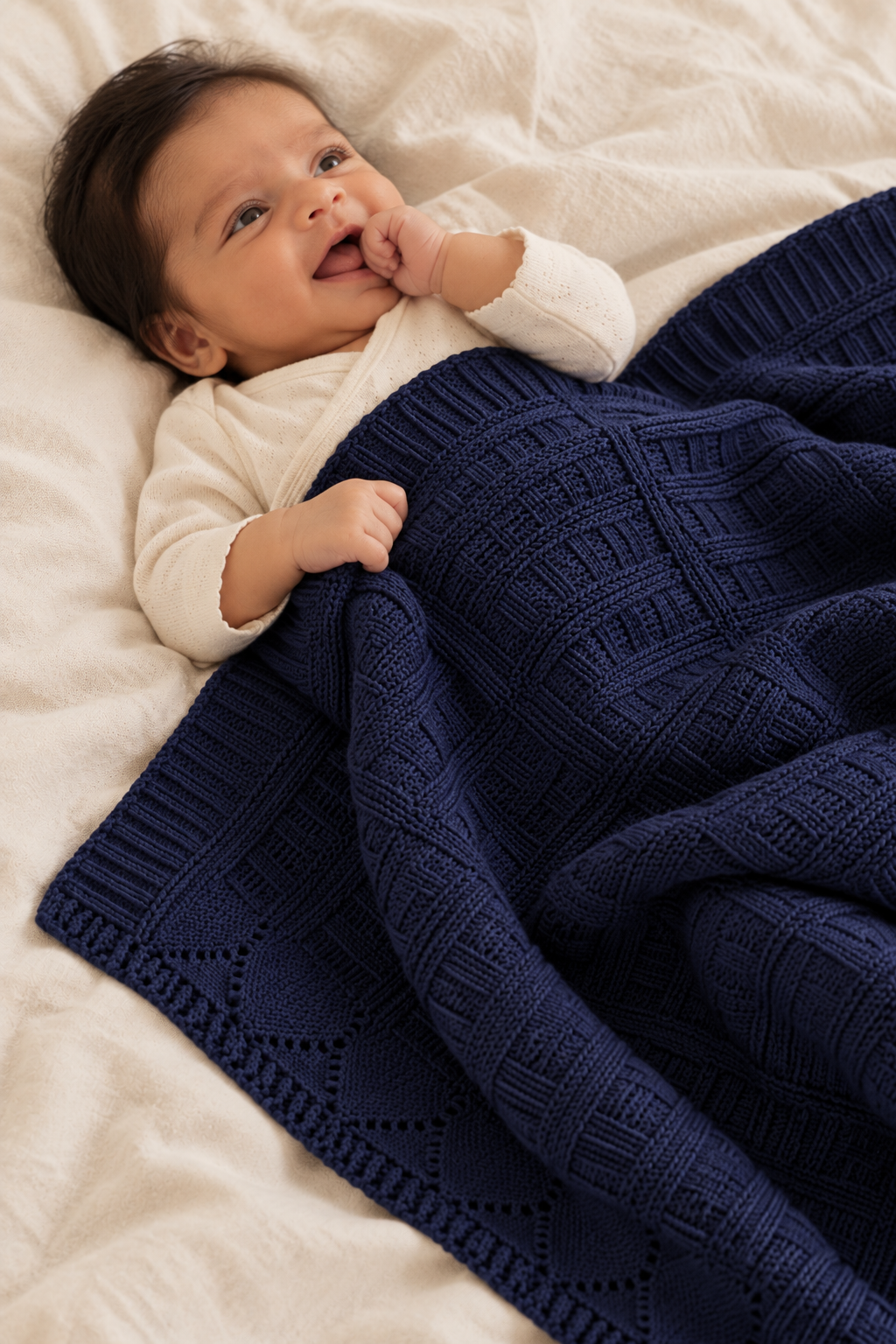 Knit Blanket - Navy Frill