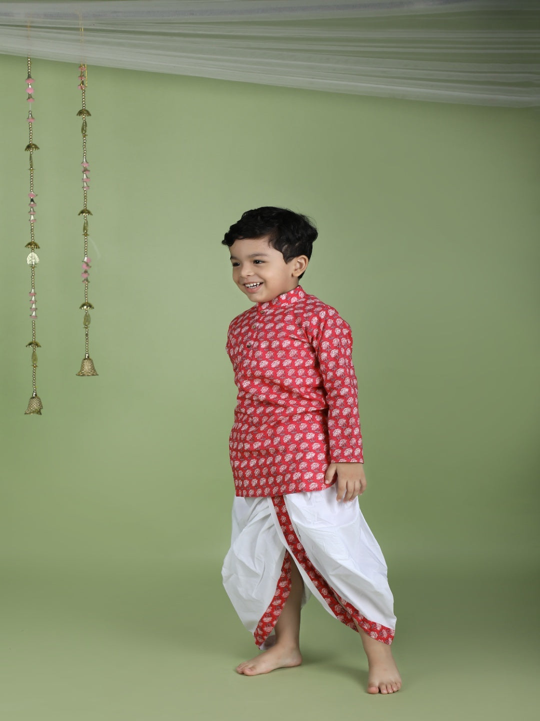 Pink Floral Printed Cotton Dhoti Set of 2