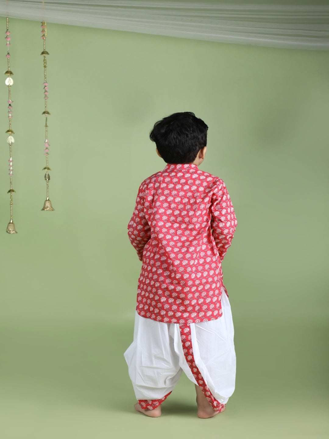 Pink Floral Printed Cotton Dhoti Set of 2