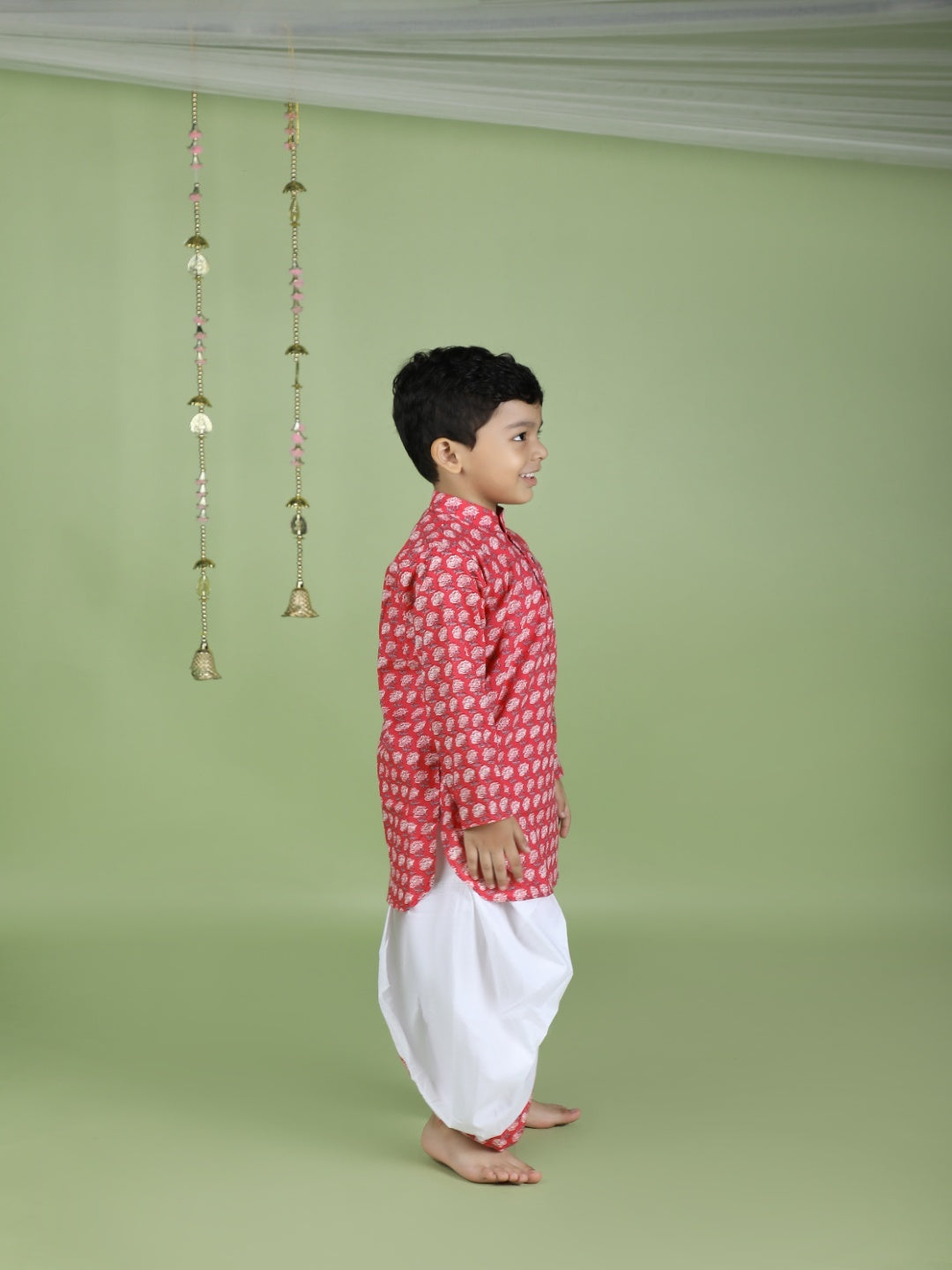 Pink Floral Printed Cotton Dhoti Set of 2