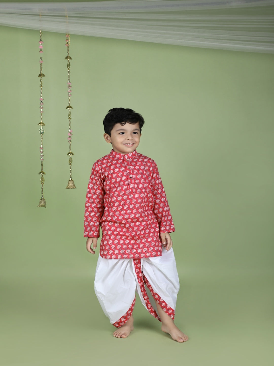 Pink Floral Printed Cotton Dhoti Set of 2