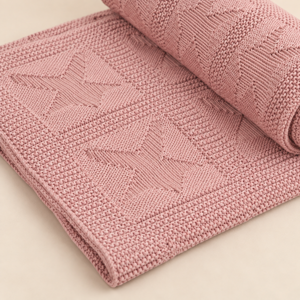 Knit Blanket - Rose Pink Star