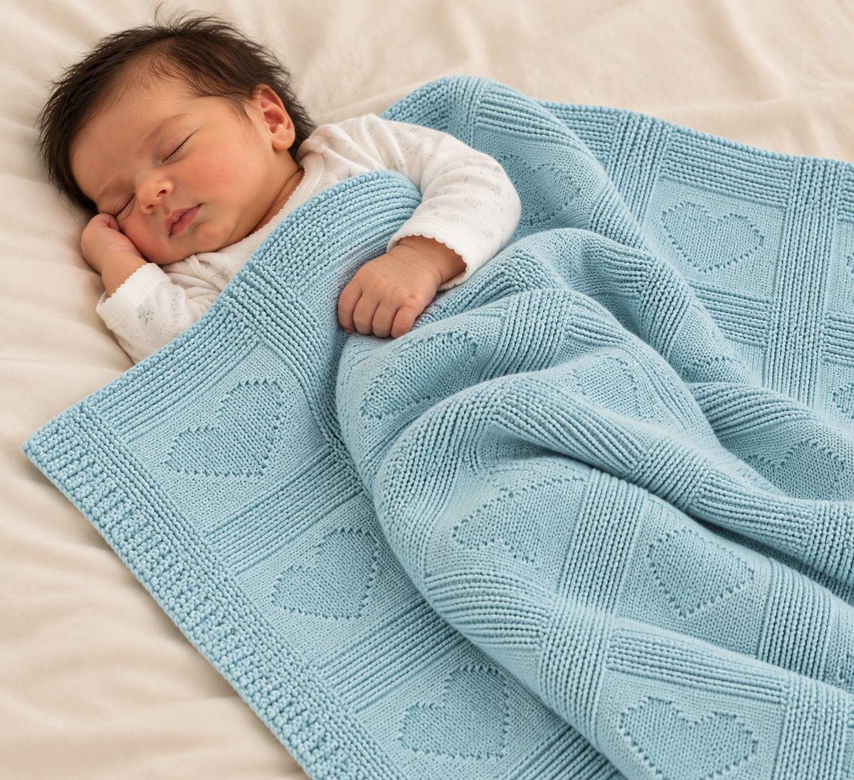 Knit Blanket - Sea Green Heart