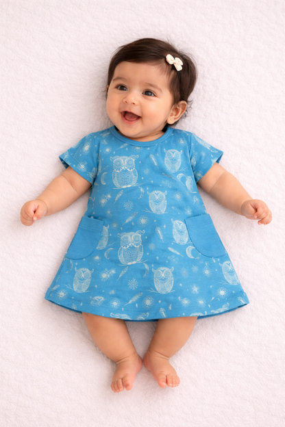 Organic Cotton Baby Dress Owl Print - ITSYBOO