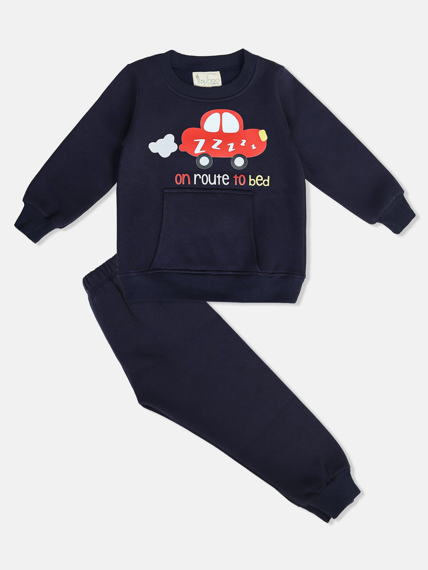 Boys’ Winter Sweatshirt & Bottom Set – On Route to Bed’ Car Print - ITSYBOO