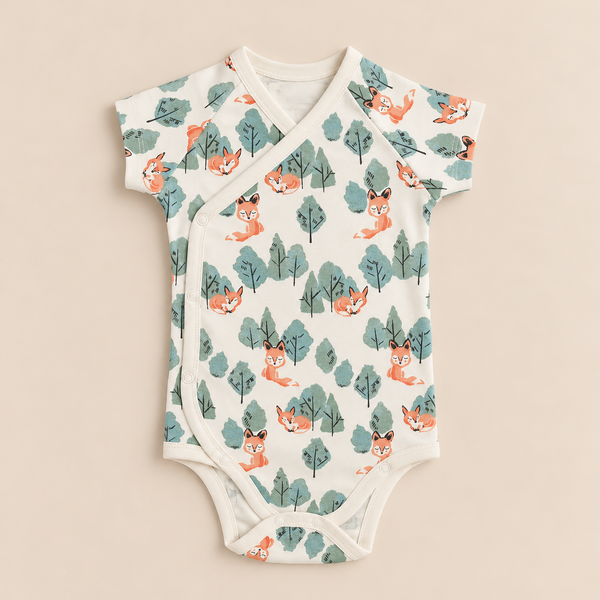 Fox Print Half Sleeve Baby Kimono