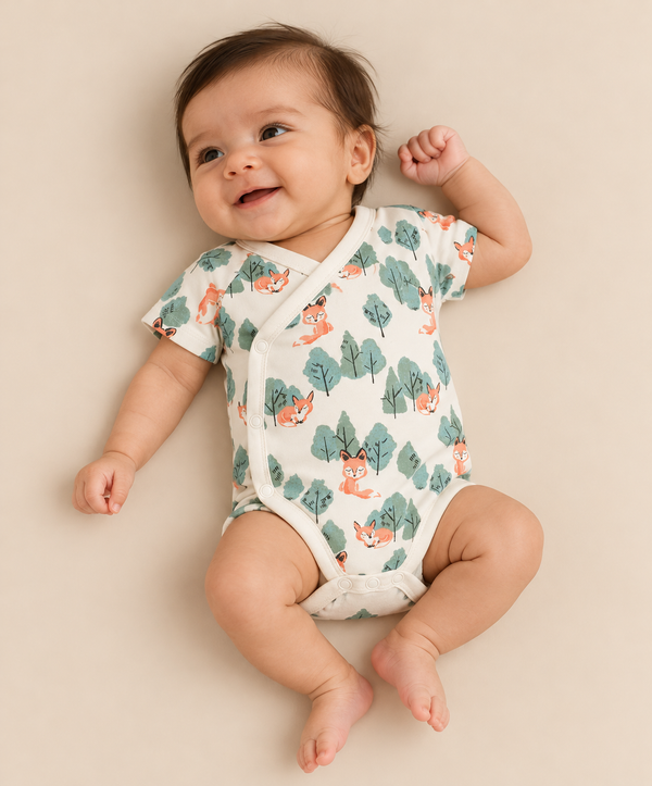 Fox Print Half Sleeve Baby Kimono