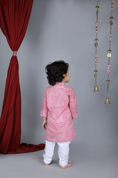 Pink Zig Zag Hand Block Printed Kurta And Pyjama - ITSYBOO