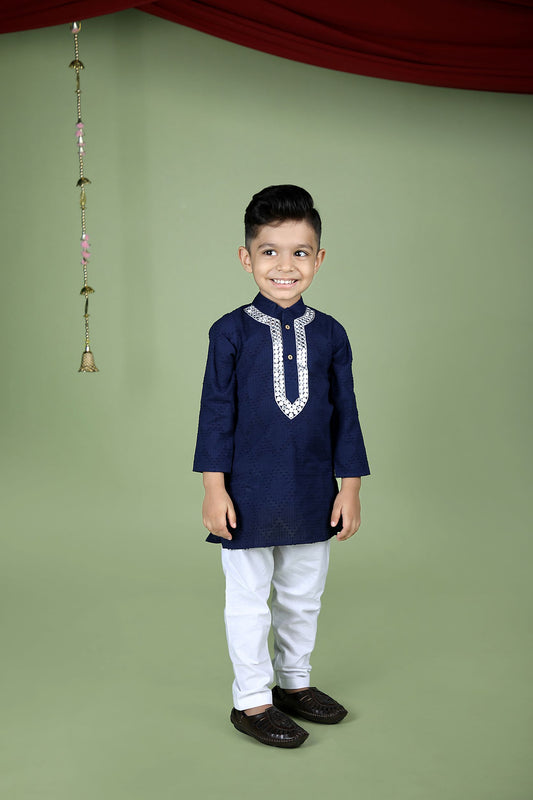 Faux Mirror Work Textured Kurta And Pyjama