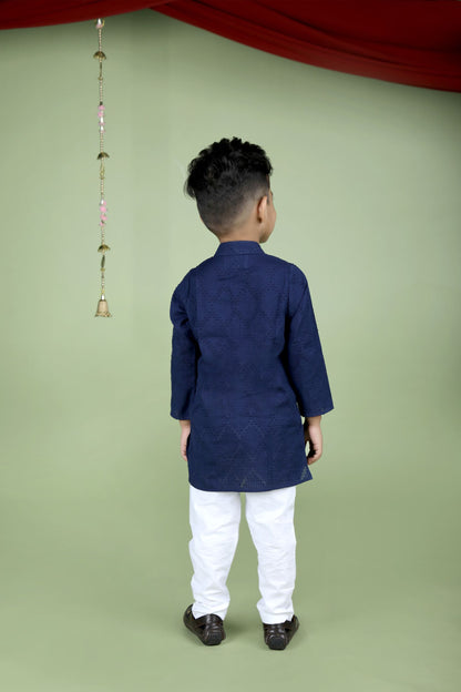 Faux Mirror Work Textured Kurta And Pyjama