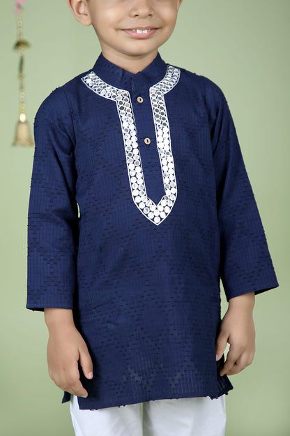 Faux Mirror Work Textured Kurta And Pyjama